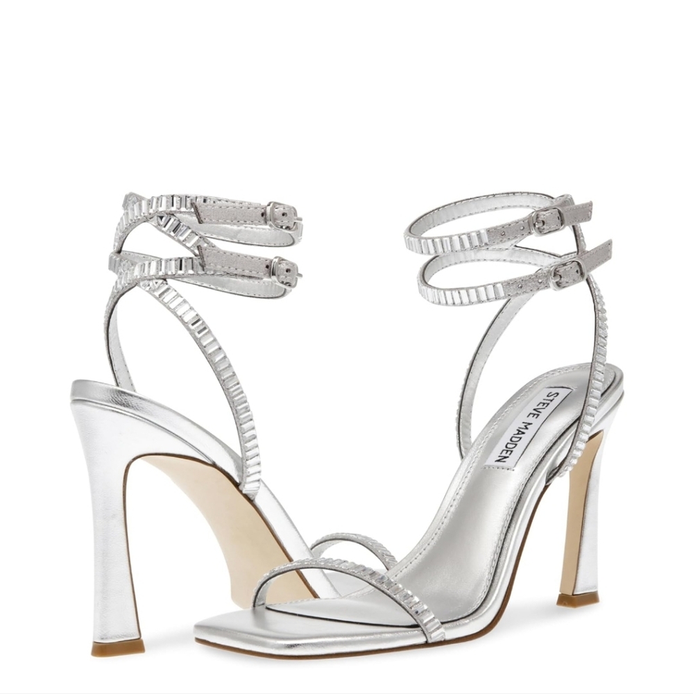 Steve MaddenThierry Silver Heel Sandals Size 9.5